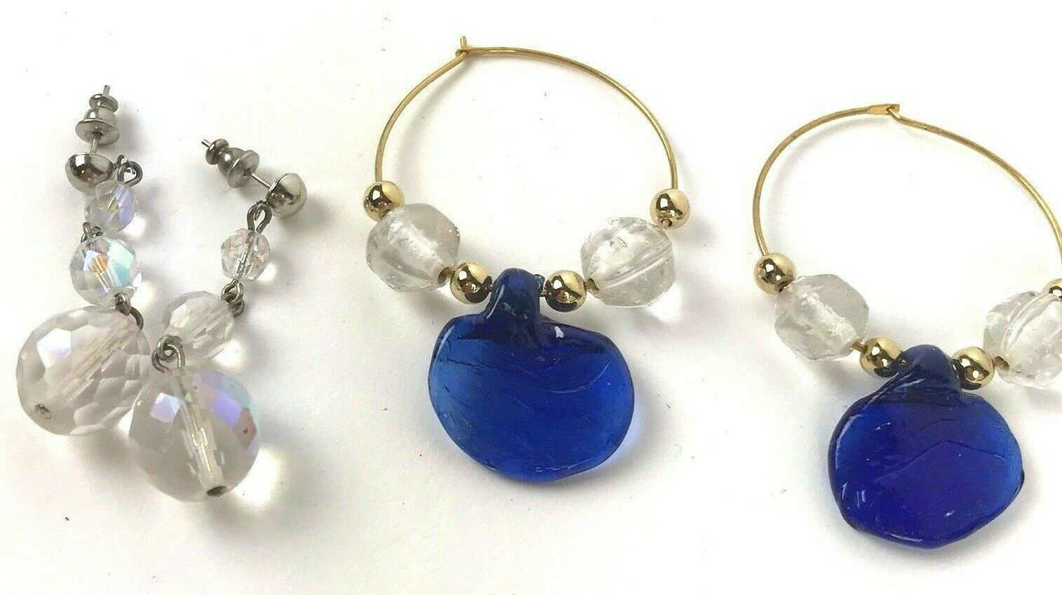 Primary image for Vintage Earring Lot Two Pairs pierced Glass Bead Danglers Boho Geo Hippy Mod