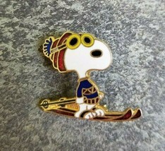 SNOOPY Yellow Goggles Blue Shirt Red Skiis Resorts Ski Skiing Lapel Pin Peanuts - $12.99