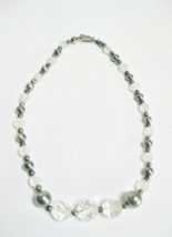 VTG  Jewelry 18&quot; choker gray beads, slver beads and clear faceted beads ESTATE - £10.01 GBP