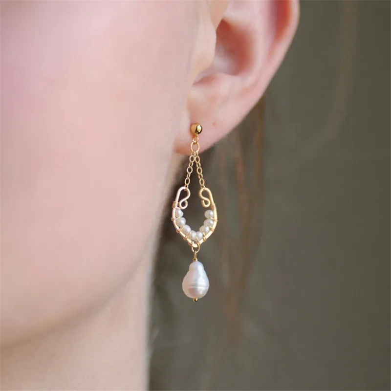 925 Silver/Gold Filled Natural Baroque Pearl Earrings Handmade  Jewelry Boho Oor - £43.96 GBP