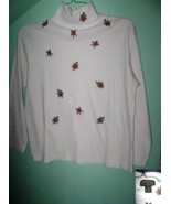  	 Beautiful White Holiday Holly Turtleneck Ladies SzM NEW - $6.86 CAD