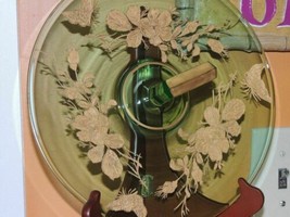 Antique Czech Bohemian Green Gold 10.5&quot; Serving Plate Butterfly Floral Glass - £16.17 GBP