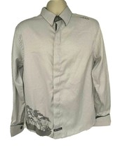 English Laundry Mens Gray Button Up Shirt Medium Contrast Flip Cuff Embr... - $19.79