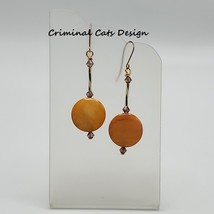 Mother of Pearl long orange gold disc dangle earrings
