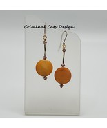 Mother of Pearl long orange gold disc dangle earrings - £11.99 GBP