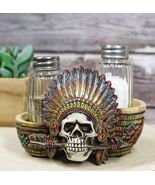 Native American Indian Chieftain Skull With Headdress Salt Pepper Shaker... - €23,16 EUR