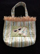 Quilted Striped Fabric Beach Purse Handbag Straw Fringe Travel Summer Po... - $13.85