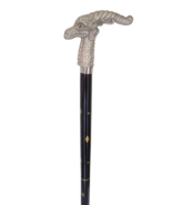 Antique Black Engraved Wooden Walking Stick Cane with Silver Finish Drag... - £38.48 GBP