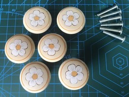 6 Vtg Round 80’s Japan Knobs Pulls Heavy Porcelain Daisy Flowers Drawer Cabinet - £14.37 GBP