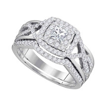 14kt White Gold Princess Diamond Bridal Wedding Engagement Ring Band Set... - £1,258.68 GBP