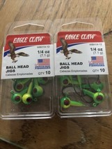 20 Eagle Claw Ballhead Fishing Jigs 1/4 oz Green &amp; Yellow Eye Ball Head &amp; Hooks - £14.35 GBP