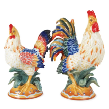 Fitz &amp; Floyd Ricamo Rooster Hen Figurines - $178.19