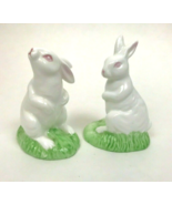 Vintage Bunny Rabbit Figures Easter White Set 2 Bone China Taiwan 3&quot; Pin... - $11.50