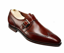 Men&#39;s Monks Burgundy Brouging Formal Dress Premium Quality Leather Shoes - $149.99+