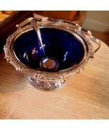 Decorative Steel Sugar Bowl with Cobalt Blue Glass Liner and Spoon - $13.67