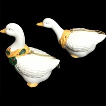 Vintage 80s Pair Of Porcelain Ducks Christmas Tree Ornaments - £10.88 GBP