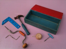 kids tool box &amp; tools --- vintage 1970&#39;s &quot; Playmate Tool chest &quot; nice! - £27.87 GBP