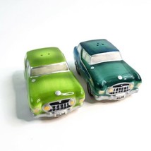 Retro Sedan Cars Salt  Pepper Shakers Set Apple Tree Road Trip Green Blue New - £12.79 GBP