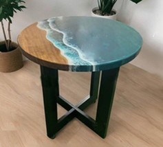 24&quot; Round Epoxy Ocean Coffee Table River Side Table Top Wooden Home Decorative - £672.65 GBP