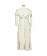FREE PEOPLE Cream Day Glow Embroidered Floral Crinkle Midi Dress XS - €68,72 EUR