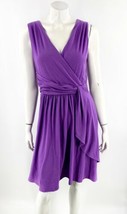 Garnet Hill Dress Size Medium Purple V Neck Stretch Faux Wrap Sleeveless - £35.61 GBP