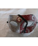 RETRO MASQUERADE MARDI GRAS  HALLOWEEN MASK SILVER &amp; RED WITH BLACK TIES... - $7.91