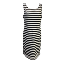 Xhilaration Womens Shift Dress Black Stripe Eyelet Stretch Pullover Sleeveless M - £22.51 GBP