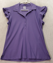 CALIA Blouse Tops Women&#39;s Medium Purple Ribbed Ruffle Nylon Short Sleeve Collar - £16.19 GBP