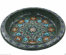 14&quot; Green Marble Fruit Bowl Pietra Dura Mosaic Marquetry Home Decor Arts Gifts - £1,649.49 GBP