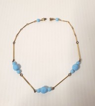 Vtg Choker Necklace Turquoise Blue Faceted Beads Gold Tone Layering 1960s - $18.69