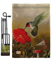 Ruby Hummingbird Burlap - Impressions Decorative Metal Garden Pole Flag Set GS10 - £26.71 GBP