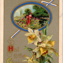 Hail To The Glorious Easter Antique Embossed Flowers Cross Postcard - £9.80 GBP