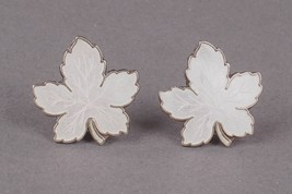 Meka Denmark Sterling Silver White Gullioche Enamel Maple Clip Earrings - £31.09 GBP