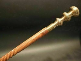 Brass Solid Head Handle Walking Stick Vintage Wooden Cane Designer Antique - £29.81 GBP