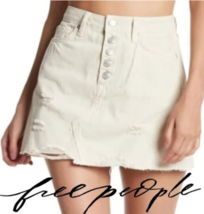 FREE PEOPLE NEW $68 Destroyed Denim Mini Skirt in Worn White Size 28 - £35.89 GBP