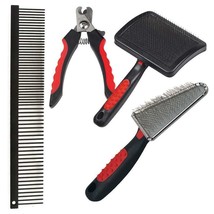 Basic Tool Kit Professional Dog Groomers 4 Piece Set Brush Comb &amp; Nail Clippers - £46.52 GBP