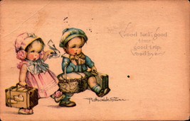 Signed Ruth Welch Siver Vintage POSTCARD-CUTE Children Waving Goodbye BK40 - £3.13 GBP