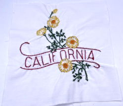California Embroidered Quilted Square Frameable Art State Needlepoint Vtg 8.5&quot; B - £22.35 GBP