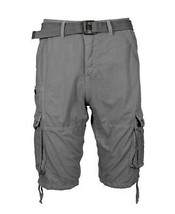 Blu Rock Men&#39;s Vintage-Like Cotton Cargo Belted Shorts in Gray-38W - $24.99