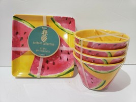 Outdoor Collection Watermelon MELAMINE Desert Side Plates &amp; Bowls 8pc - £31.64 GBP