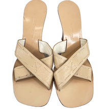 BCBGMaxAzria Sandals Cream Size 7.5 Mule Wedge Leather Slip-On Open Toe ... - $38.64