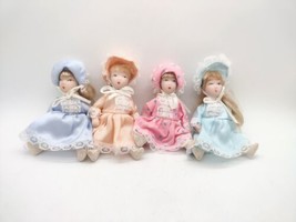 Miniature Bisque Porcelain Lot of 4 Vtg Dolls Victorian Prairie Jointed 4.5 in - £13.38 GBP