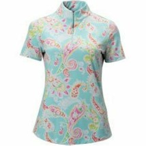 Nwt Ladies Ibkul Sharon Seafoam Paisley Short Sleeve Mock Golf Shirt Size Small - $39.99