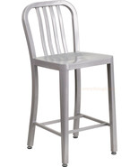 Mid-Century Silver &#39;Navy&#39; Style Counter Stool Cafe Patio Chair In/Out Co... - $2,632.98 MXN