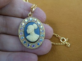 CA30-162) RARE African American LADY ivory + purple CAMEO brass pendant necklace - £22.71 GBP