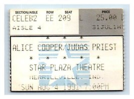 Alice Cooper Judas Pries Concerto Ticket Stub Agosto 4 1991 Merrillville Indiana - £31.92 GBP