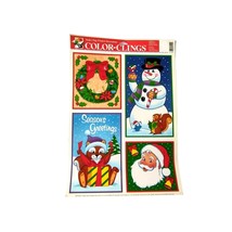 VTG Color Clings Window Decoration Snowman, Santa, Squirrel, Wreath - £10.02 GBP