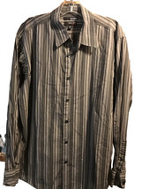 Murano Modern Comfort XLA Men&#39;s XL Long Sleeve Button Down Gray Striped Shirt - £14.68 GBP