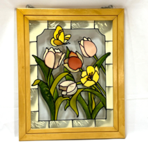Open Windows Stained Glass Style Sun Catcher Salida Colorado Tulips Butterfly - £55.67 GBP