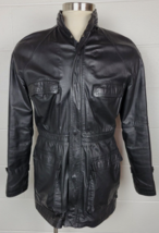 Vtg Florsheim Designer Collection Mens Black Leather Jacket w. Hidden Hood 40 - £78.95 GBP